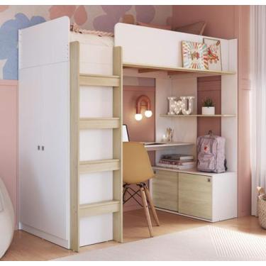 Imagem de Cama Solteiro Multifuncional alta com Armário e Escrivaninha BI030 Lin