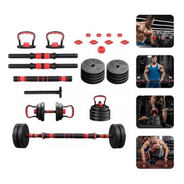 Imagem de Kit Halteres de Anilhas e Barras 6 em 1 Musculação Até 15kg Ajustável Peso Kettlebell Preto/Vermelho Home Gym Academia Fitness Fisioterapia - Lojas Tahara