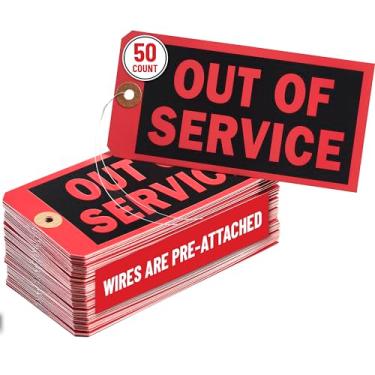 Imagem de Etiquetas fora de serviço com ganchos de arame pré-anexados, conjunto de 50 etiquetas de reparo e inspeção de equipamentos, etiqueta de pendurar cartolina vermelha de 13 pontos com ilhós reforçados,