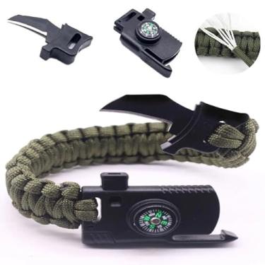 Imagem de Pulseira de Sobrevivência Paracord com Bússola, Pederneira, Faca e Apito (Marrom)