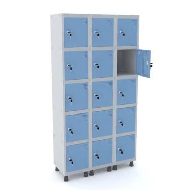 Imagem de Roupeiro de aço 3m 15 portas fechadura pandin - cinza/azul dalí