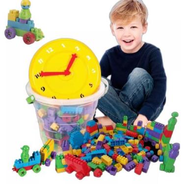 Imagem de Brinquedo Blocos Montar E encaixar 280 Peças Didático Balde Relógio Gr