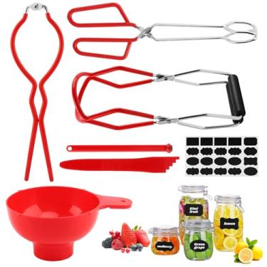 Imagem de Conjunto de ferramentas de enlatamento, kit de suprimentos de 7 peças com funil, levantador de jarra, chave inglesa, levantador de tampa, pinças, estourador de bolhas, 32 etiquetas, kit inicial de