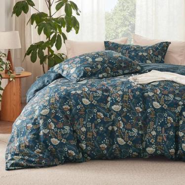 Imagem de Capa de edredon Bedsure King Size reversível floral azul marinho