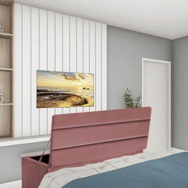 Imagem de Calçadeira Baú Recamier Estofada Cama King 190cm Argentina Suede Rose-