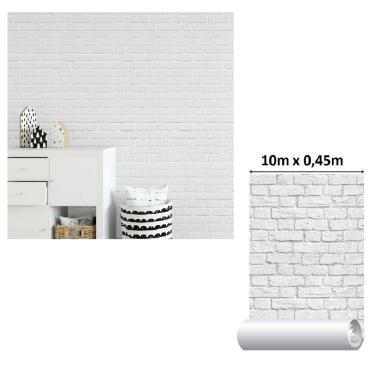 Imagem de Papel De Parede Autocolante Adesivo 3D Tijolo Branco 10m