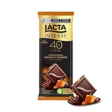 Imagem de Barra de Chocolate Lacta Intense Meio Amargo 40% Cacau Amêndoas e Caramelo Salgado 85g