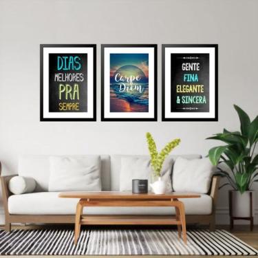 Imagem de Kit 3 Quadros Grandes Carpe Diem 60x48cm - Quadros On-line, Moldura Br