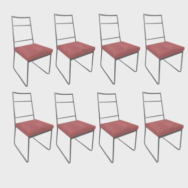 Imagem de Kit 08 Cadeiras Sala de Jantar Escritório Office Stark Industrial Ferro Prata Suede Rose Gold - Ahz Móveis