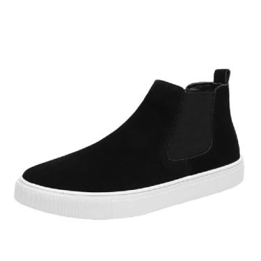 Imagem de MANLADUO Botas Chelsea masculinas de couro genuíno de camurça, cano alto, casual, estilo britânico, Branco, 38