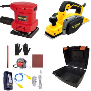 Imagem de Plaina Elétrica Manual 550W  Fasterr e  Lixadeira Orbital 135W 50-60HZ + Kit de Alta Performance 