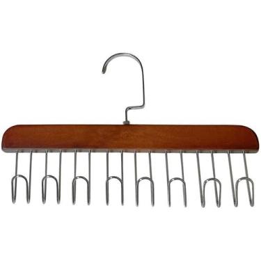 Imagem de Cabide Madeira Maciça Rotativo 8 Ganchos de Metal Organizador Armário Closet Cor Madeira Escura Suporte Organiza Gravatas Cintos Calças Lingerie Bonés Bolsas e Mais Gira 360°