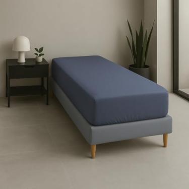 Imagem de Lençol Solteiro Avulso 300 Fios Percal Egípcio 100% Algodão Macio e Resistente (Azul Marinho)