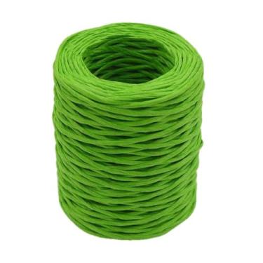Imagem de Corda de papel colorido de 4,5 m, fita de papel de ráfia de 2 mm com fio para fazer cestas de bricolage, buquês de flores, projetos DIY (verde)