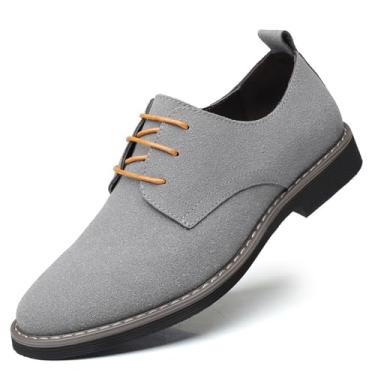Imagem de Sapato social masculino de camurça com cadarço Oxford clássico com ponta de asa, casual, luxo, trabalho, escritório, Derby, Cinza, 37