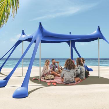 Imagem de Gardentime Tenda De Praia Com Cobertura E Abrigo Solar, 3X3 Metros, Proteção Fps 50+, Portátil, 8 Sacos Areia, 4 Varas, 2 Pás Estaca Chão Para Acampamento Ao Ar Livre, Quintal, Pesca, Piquenique, Az