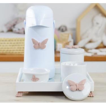 Imagem de Kit Higiene Porcelana Bebê Quarto Cuidado Banho Menina K012 Borboleta 