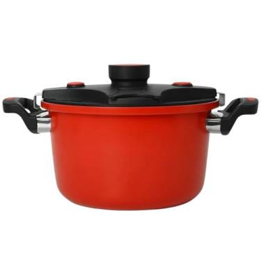 Imagem de Panela de Pressão de Luxo em Aluminio, Anti Aderente Não Tóxico, de 6 Litros, com Fechadura Automático na Tampa, Compatível com Fogão à Gás, Indução e Elétrico, Vermelho, 24 cm