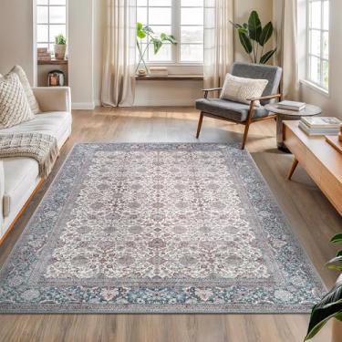Imagem de Bloom Rugs Tapete lavável antiderrapante 1,8 m x 1,8 m - azul-petróleo/azul/bege Tapete oriental tradicional para sala de estar, quarto, sala de jantar e cozinha - Tamanho exato: 1,5 m x 2,8 m