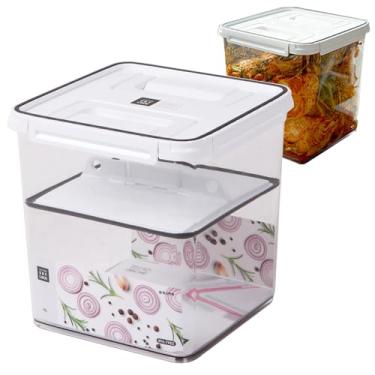 Imagem de BALWOO Prato de prensa de pickles organizador de recipientes de armazenamento de alimentos para fermentação de chucrute Kimch com trava hermética de tampa para alimentos conservados (10 litros)