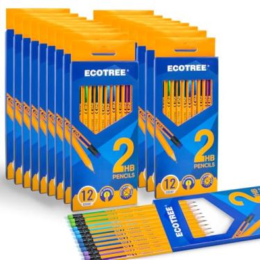 Imagem de ECOTREE Lápis nº 2 HB com caixa de madeira, lápis número 2 pré-afiados para material escolar de escritório, lápis amarelos a granel, 216 unidades