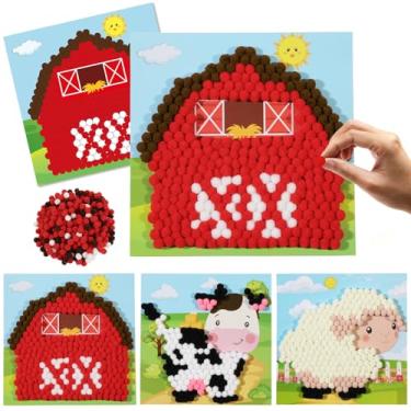 Imagem de CORNER LACE Conjunto de arte de pompom DIY com tema de animais de fazenda para crianças de 3 a 6 anos de idade, 3 peças - artes e artesanato divertidos, criatividade de atividade sensorial inclui 3