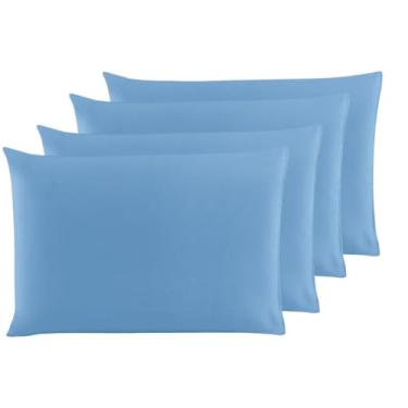 Imagem de Kit 4 Fronhas (2 Pares) 100% Algodão Em meia malha fio 30/1 para travesseiro 70 x 50 cm (Azul)