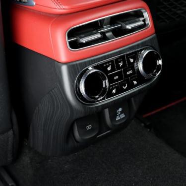 Imagem de Cnaurda Tampa de saída de ar do console central traseiro preto fosco estilo grão de madeira caixa de apoio de braço traseiro capa de ventilação de ar condicionado adesivo protetor de moldura de tomada