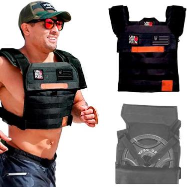 Imagem de Unbrokenshop.com Colete ponderado ajustável, WOD Cross Fitness, suporte de placas de peso para treinamento de força e resistência e corrida. Para homens ou mulheres, 2 adesivos incluídos [preto]