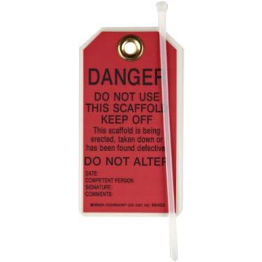 Imagem de Brady 86453 14 cm de altura, 7,6 cm de largura, etiqueta dura reutilizável B-852, etiquetas de andaimes pretas em vermelho (pacote com 10)