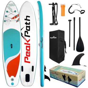 Imagem de Peakpath Prancha De Stand Up Paddle Inflável (6 '' De Espessura) Com Acessórios De Sup Premium E Bolsa, Barbatana Inferior Para Remar, Controle De Surf, Deck Antiderrapante, Trela, Remo E Bomba Manual