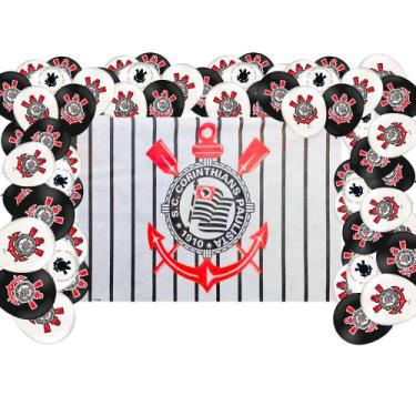 Imagem de Kit festa Decoração Corinthians Painel TNT GG + 25 Balões - Festcolor 