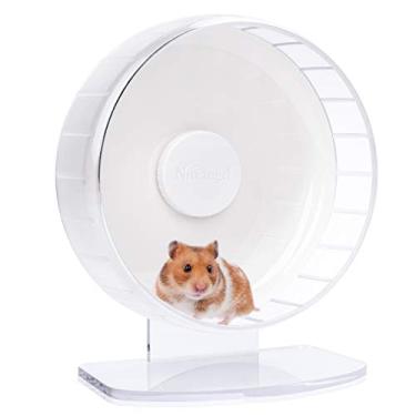 Imagem de Rodas de exercício de hamster super silenciosas da Niteangel: – Rodas de corrida silenciosas com suporte ajustável para hamsters gérbils ou outros animais pequenos (M, branco)