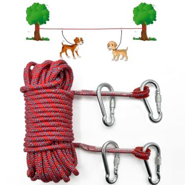 Imagem de Senzkon Cabo de amarração de cachorro para acampamento, sistema de carrinho portátil de 15 metros para cães pequenos, médios e grandes até 113 kg, guia para 2 cães, corredor de cachorro para quintal