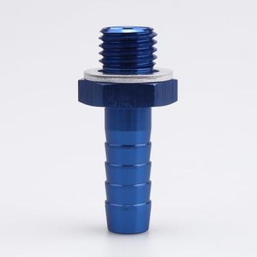 Imagem de Bomba de óleo de combustível de alumínio anodizado azul, entrada reta M12x1,5 métrica para 3/8" (Ø9,5 mm), barra de mangueira com arruela de alumínio