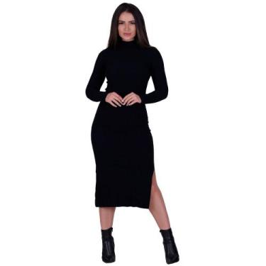 Imagem de Vestido Manga Longa Gola Alta Inverno Midi Patrícia - Naka Modas, Pret