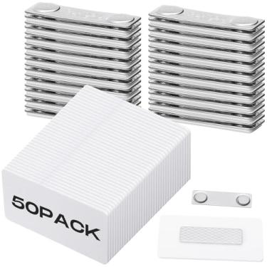 Imagem de Henoyso 50 conjuntos de crachás magnéticos em branco kit de crachás de acrílico DIY crachás de nome crachá com fita adesiva, crachá branco imprimível para jaqueta, camisas, material escolar (3 x 7 cm)