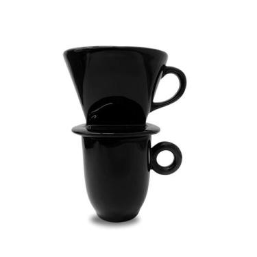 Imagem de Conjunto Caneca Bojuda e Coador de Café - Cerâmica Regina, Preto