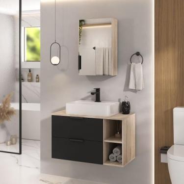 Imagem de Conjunto Gabinete Banheiro VOLCANO 80cm LUXO Cuba Grande - MOVEIS JOIA