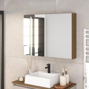 Imagem de Armário Espelheira para Banheiro 80cm  Aurora com 2 Portas de Espelho Mel