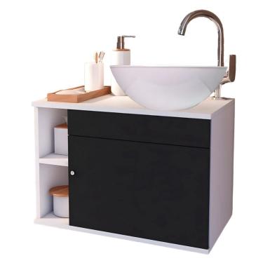 Imagem de Conjunto Gabinete para Banheiro Completo com Cuba Itália Preto/Branco