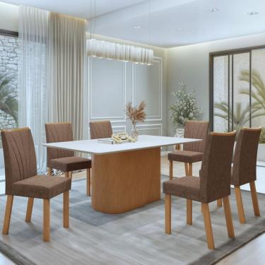 Imagem de Conjunto Luar 170cm Tampo em MDF com 6 Cadeiras Apogeu Amêndoa Clean/Off White/ Avelâ