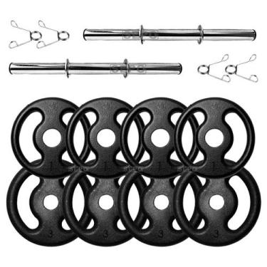 Imagem de Kit Halter 16Kg em Anilhas com 2 Barras 40cm Para Musculação - SEPO