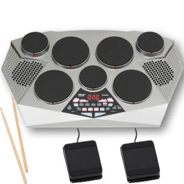 Imagem de Pyle Kit de bateria eletrônica profissional - Bateria elétrica portátil com painel digital, 7 tambor, controlador de pedal Hi-Hat/Kick Bass USB AUX - Tom Toms, Hi-Hat, Tarola, Pratos - PTED06