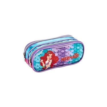 Imagem de Estojo Escolar Duplo Sereia Fundo Do Mar - Azul