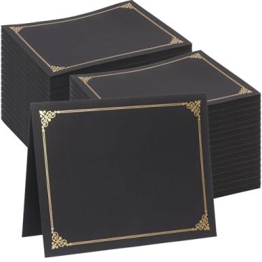 Imagem de Porta-certificado de 100 unidades, capas de diploma borda dourada, para certificados de tamanho carta 21 x 28 cm, cartolina, papéis de documentos, preto