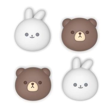 Imagem de PlayVital Punhos de polegar para Nintendo Switch 2 | Tampas de joystick de silicone Kawaii (pacote com 4) - Acessórios fofos design animal capas de polegar para Joycon 2 - Urso gordinho e coelhinho