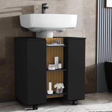 Imagem de Gabinete Armário Banheiro Pia De Coluna Horus (PRETO RIPADO)