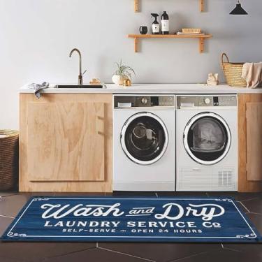 Imagem de KOZYFLY Tapete de lavanderia 61 cm x 152 cm antiderrapante tapete de lavanderia tapetes de cozinha lavável tapete de lavanderia impermeável para sala de lama tapete corredor casa de fazenda lavanderia