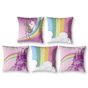Imagem de Kit 5 Capas de Almofada Menina Infantil Estampadas 40cm x 40cm Decorat